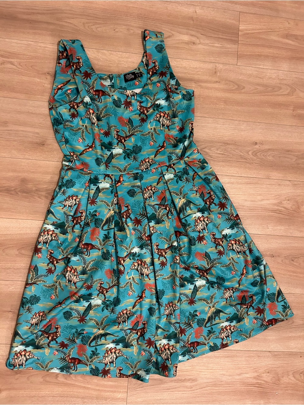 Dolly and Dotty Tropical Print Sleeveless Mini Dress in Teal